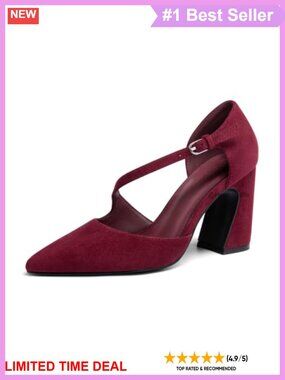 Coutgo Women's Chunky High Heels Closed Pointed Toe D'Orsay Pumps Office Dress